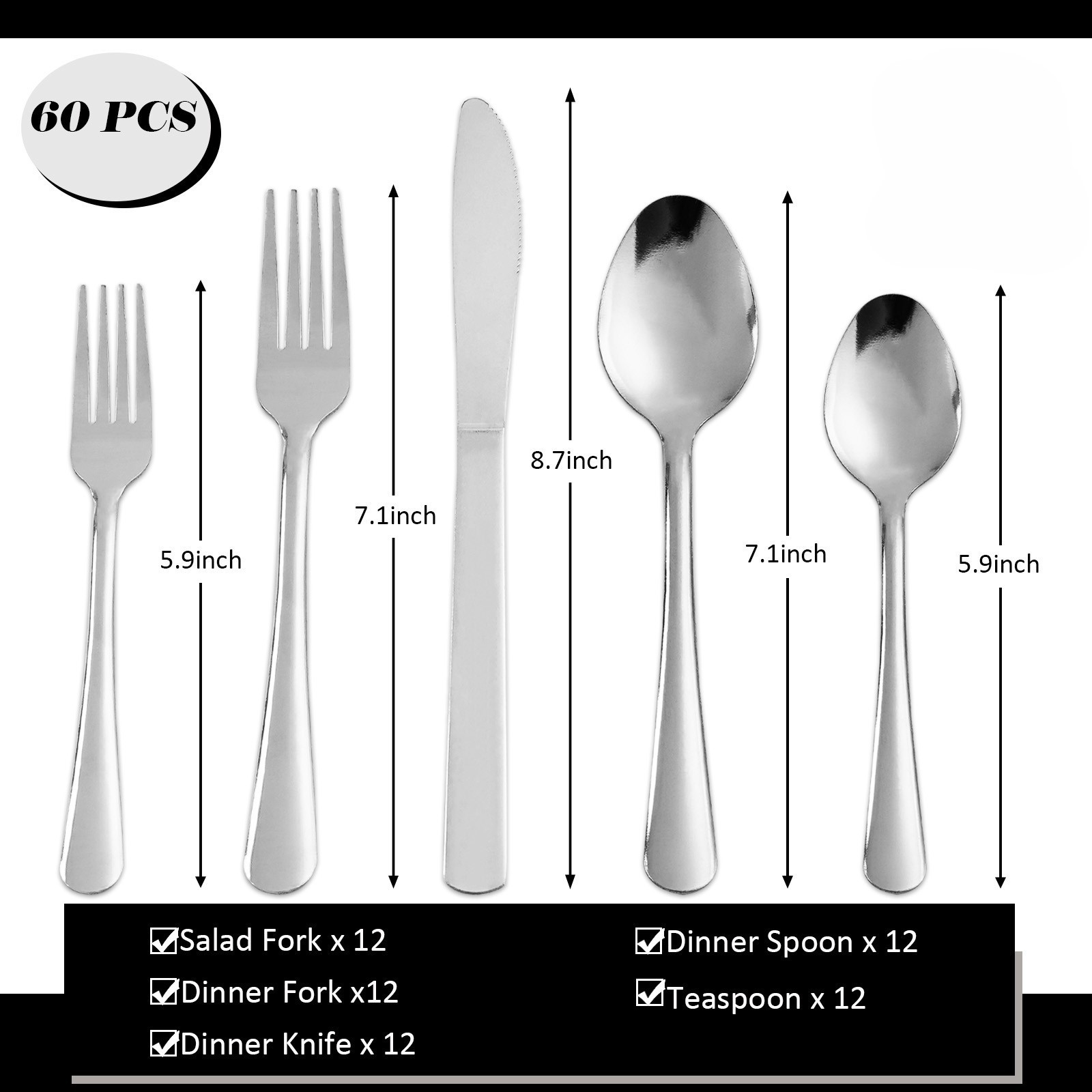 60 Pieces Flatware Set Stainless Steel Silverware Set Service for 12 kitchen gallery