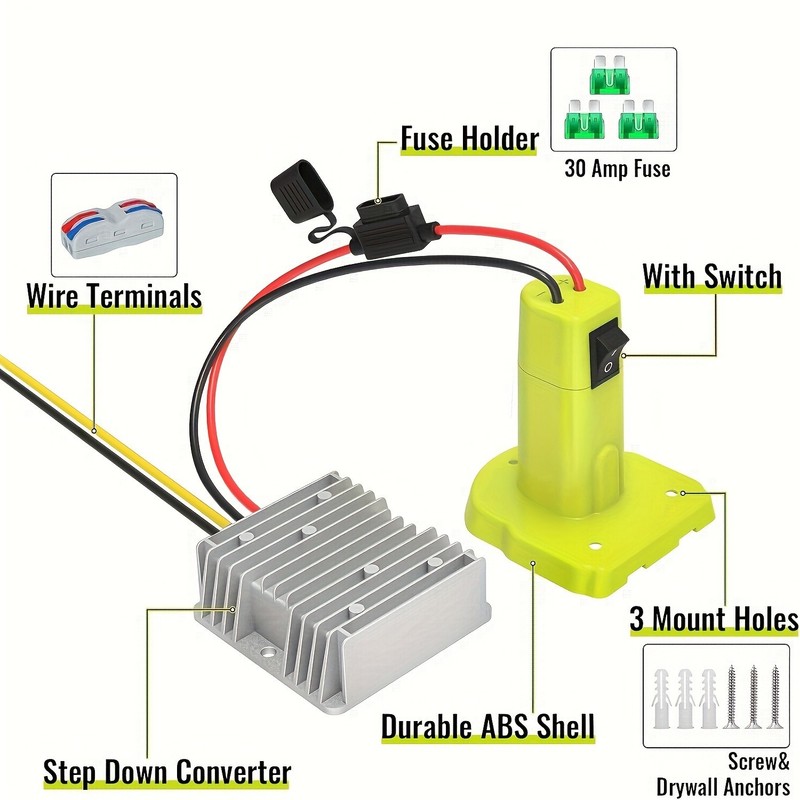 18V to 12V Step Down Voltage Regulator Adapter For Ryobi 18V Lithium Batteries gallery