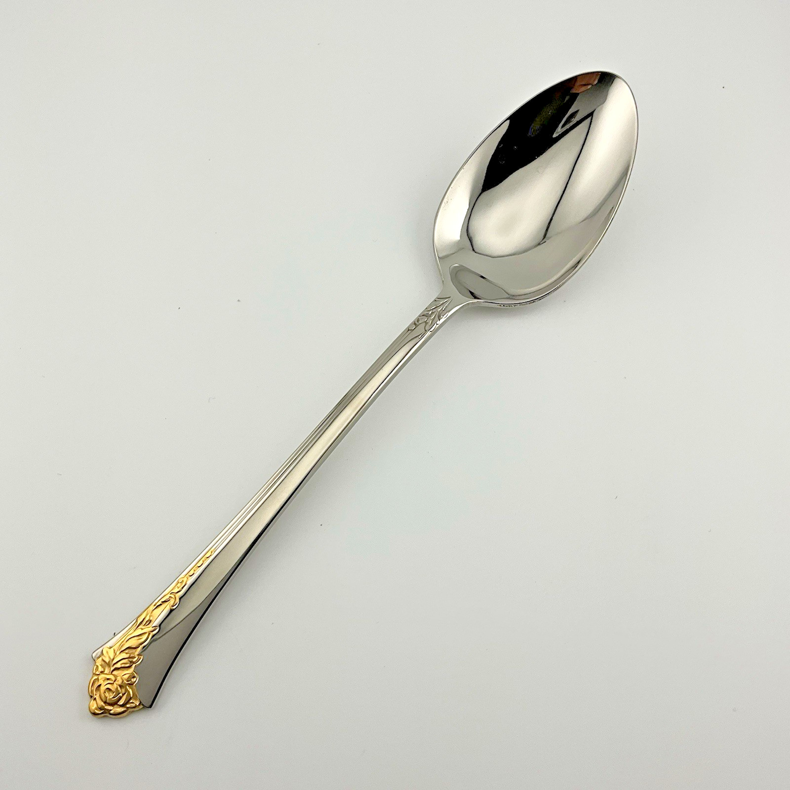 Oneida Stainless Cube Golden Damask Rose Solid Serving Spoon Glossy 8.5 in gallery