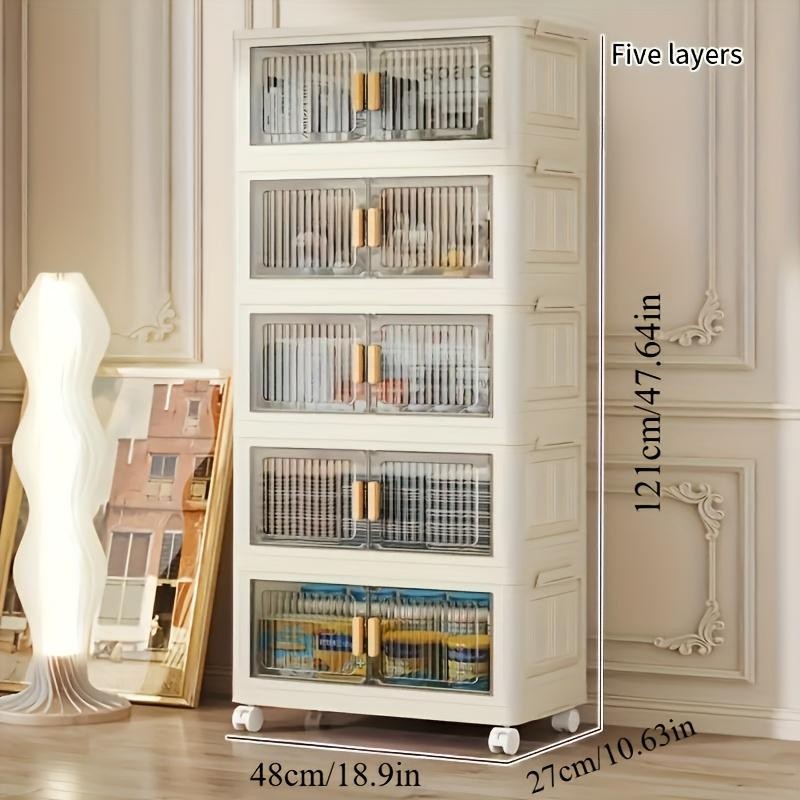 Stackable Storage Cabinet with Doors Wheels Multi Functional Organizer for Home gallery