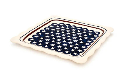 Blue Rose Polish Pottery Stars & Stripes Square Lunch Plate gallery