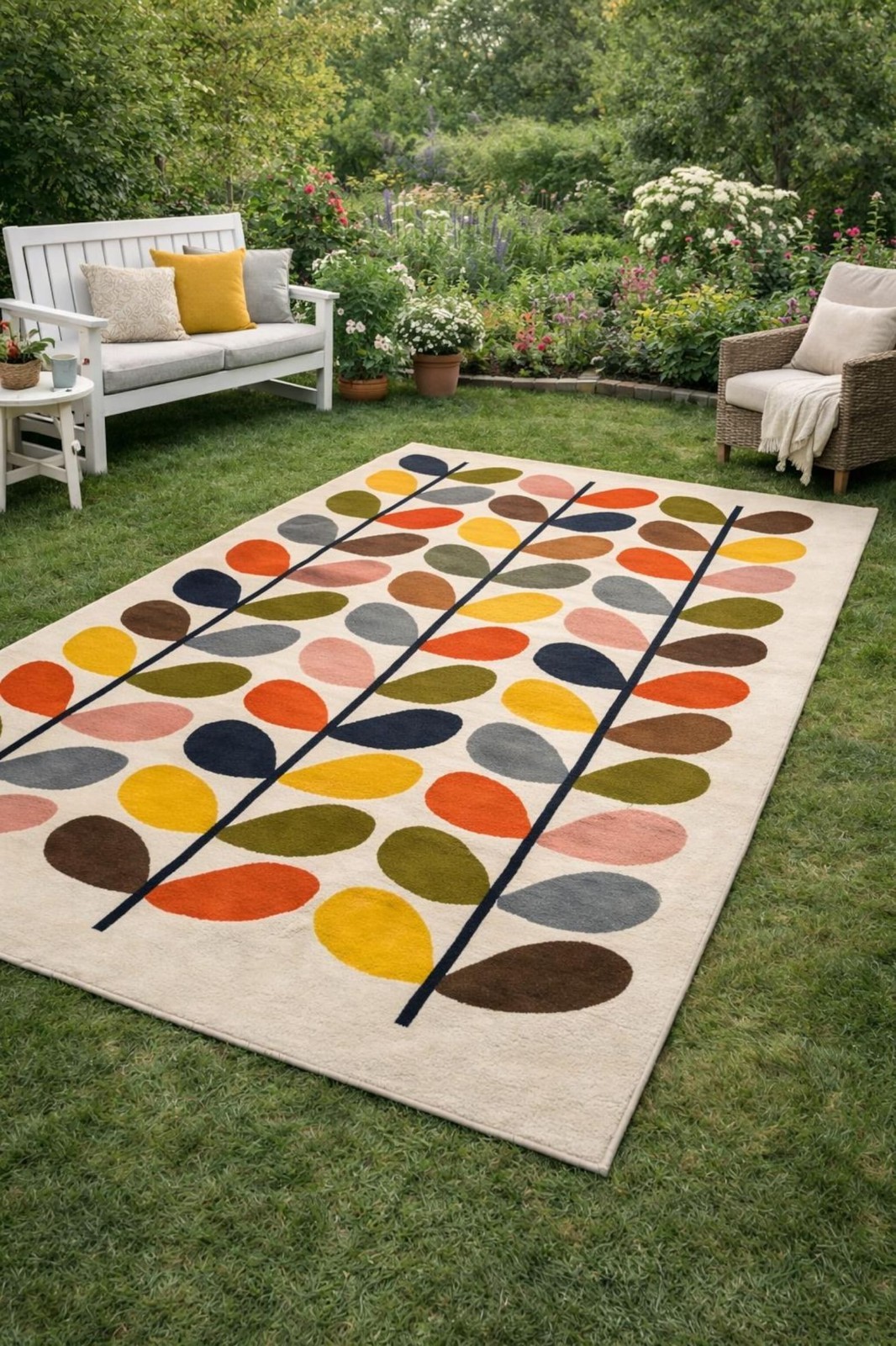 Hand Tufted Wool Rug, Mid Century Modern Botanical Carpet, Scandinavian gallery