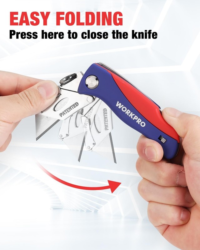 WORKPRO Folding Utility Knife 5PCS Extra Blade in Handle Quick-Change Box Cutter gallery