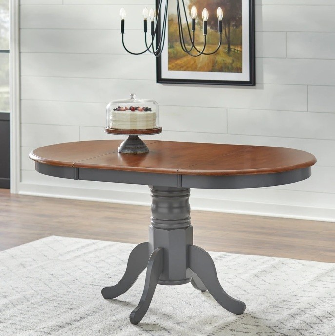 Gray Walnut Finish Country Style Dining Room Table w/Leaf Wood Farmhouse Kitchen gallery