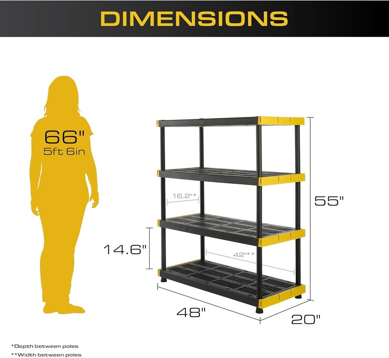 Plastic storage rack, each shelf can hold up to 200 pounds (55 x 48 x 20 ). gallery