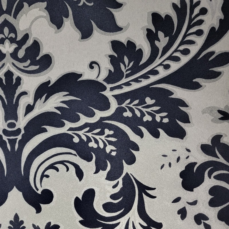 Wallpaper flocking navy blue silver gray metallic Flocked damask velvet flock 3D gallery
