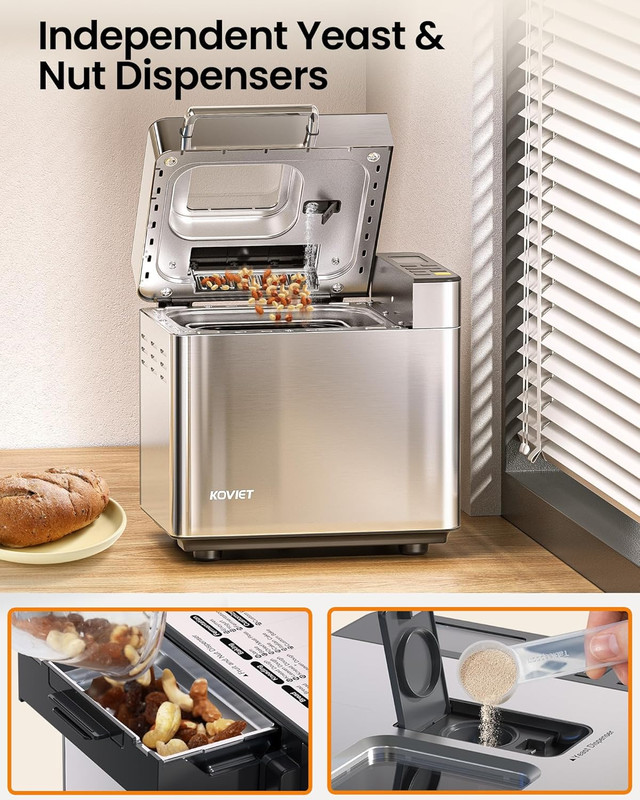 25-In-1 Bread Maker Machine with Automatic Dual Dispenser, 2LB Stainless Steel B gallery