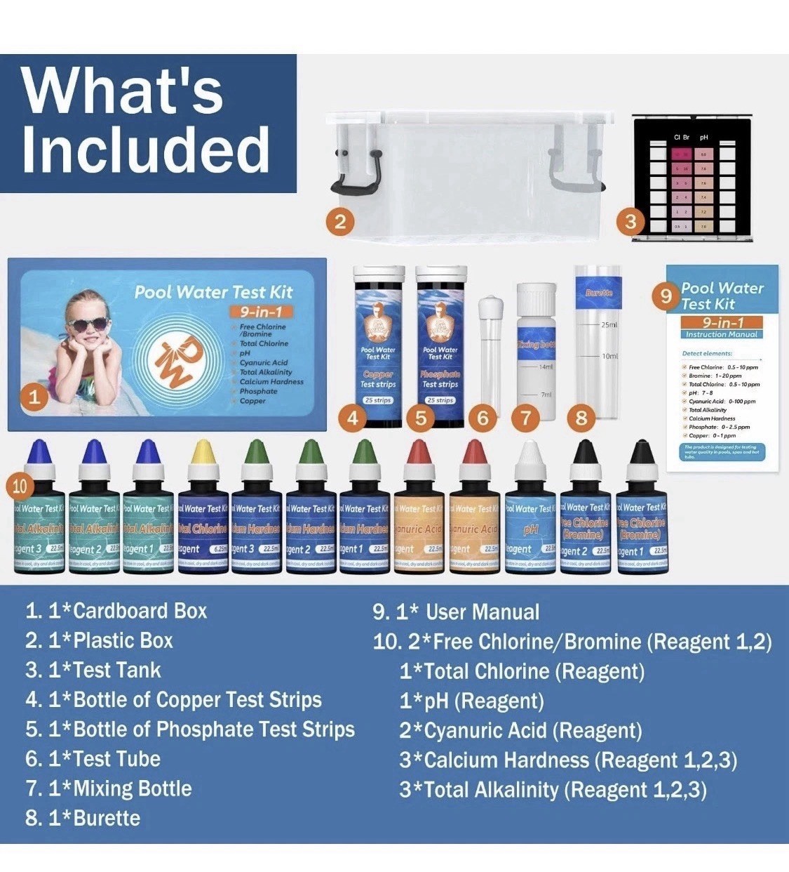 9 Way Pool Test Kit Hot Tub and Spa Water Chemical Test Kit for pH & Total C... gallery