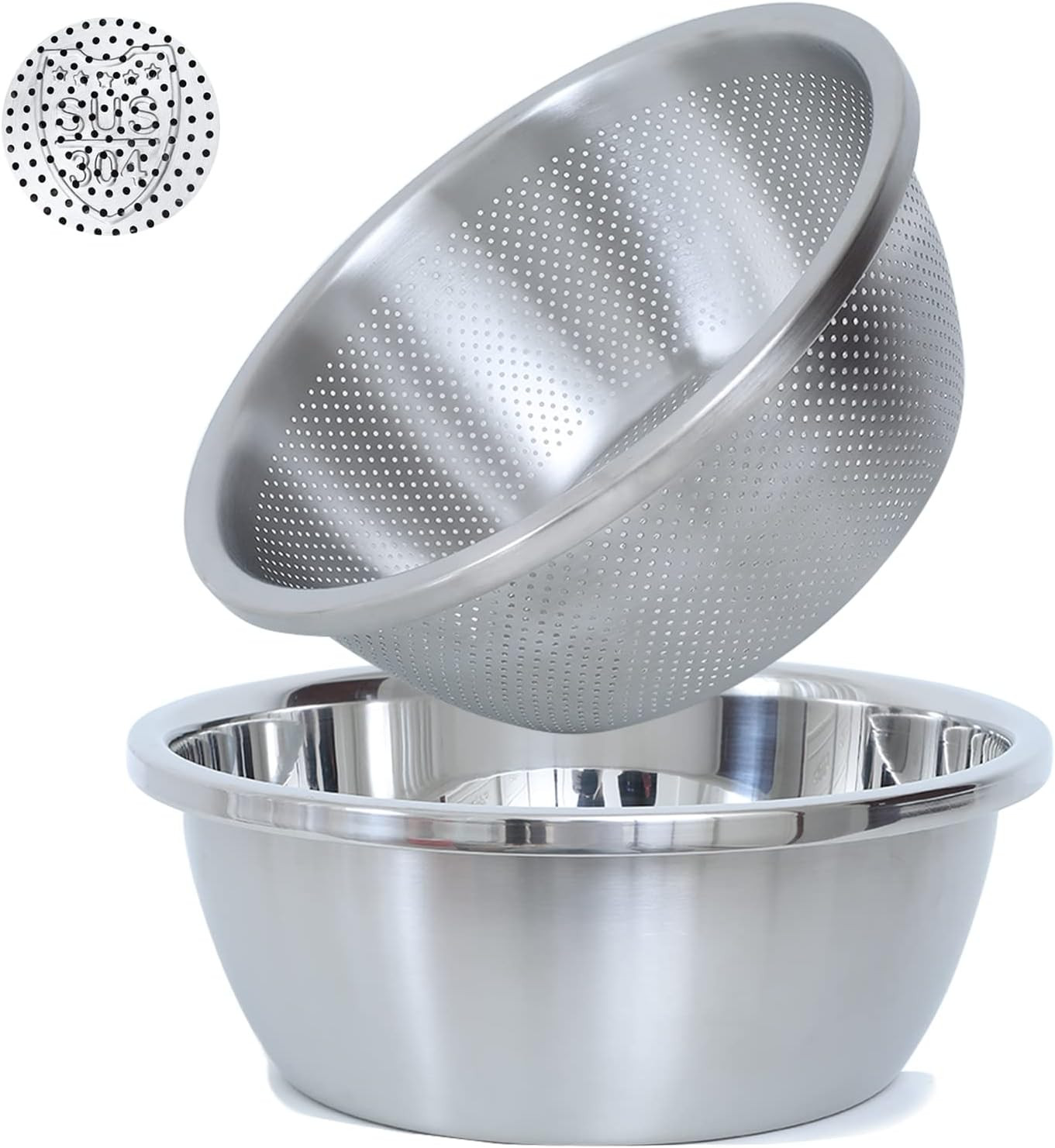 304 Stainless Steel Microporous Colander,2Qt Large Capacity with Mixing Bowl for gallery