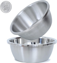 304 Stainless Steel Microporous Colander,2Qt Large Capacity with Mixing Bowl for