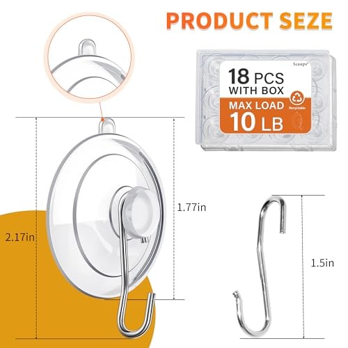 18 Pack Suction Cup Hooks Max Load 10LB, 1.77Inch Suction Cup Hook for Glass gallery