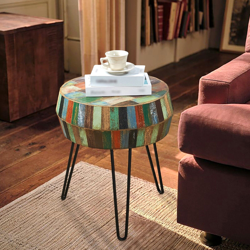 Greenage Side End Table Solid Reclaimed Wood Nightstand Round 3D Round 23.5" H gallery