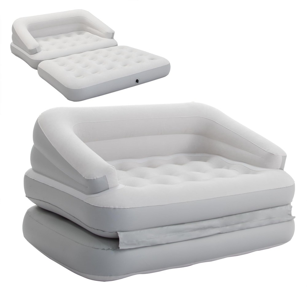 Inflatable Flocked Air Sofa Bed for Camping, Portable Blow Up Couch in Gray