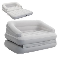 Inflatable Flocked Air Sofa Bed for Camping, Portable Blow Up Couch in Gray
