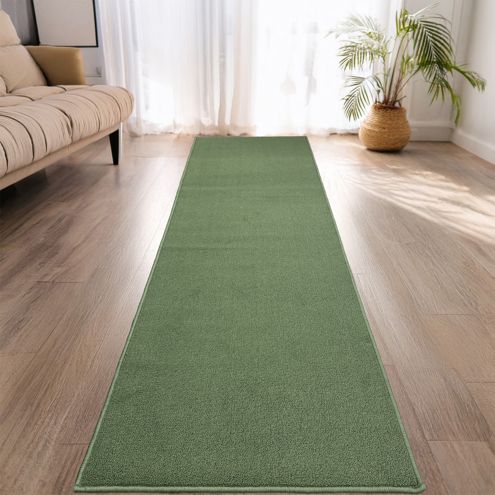 CUSTOM SIZE Anti Slip Latex Back Loop Pile Solid GREEN INDOOR Runner Rug gallery