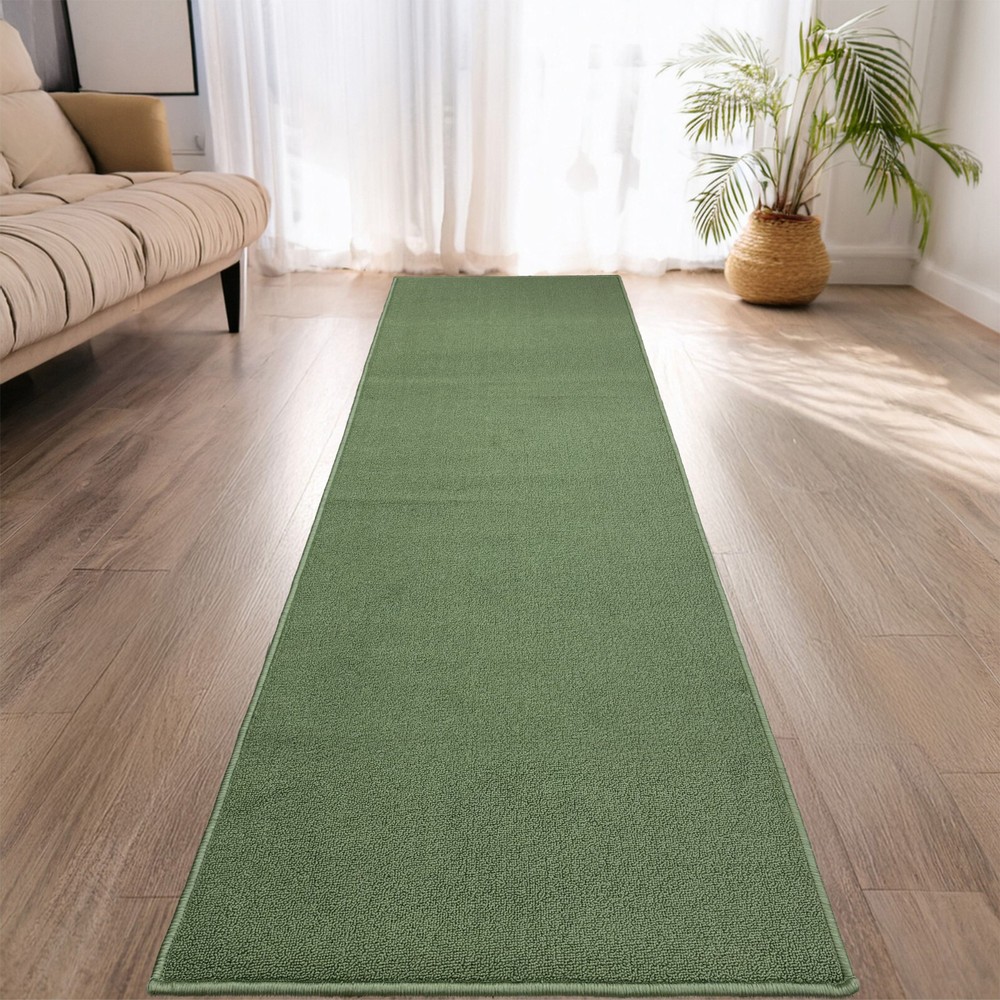 CUSTOM SIZE Anti Slip Latex Back Loop Pile Solid GREEN INDOOR Runner Rug