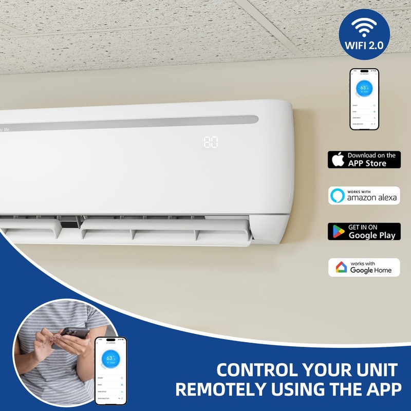 18,000 BTU Ductless Mini Split Heat Pump High Efficiency 19 SEER2 208-230V gallery