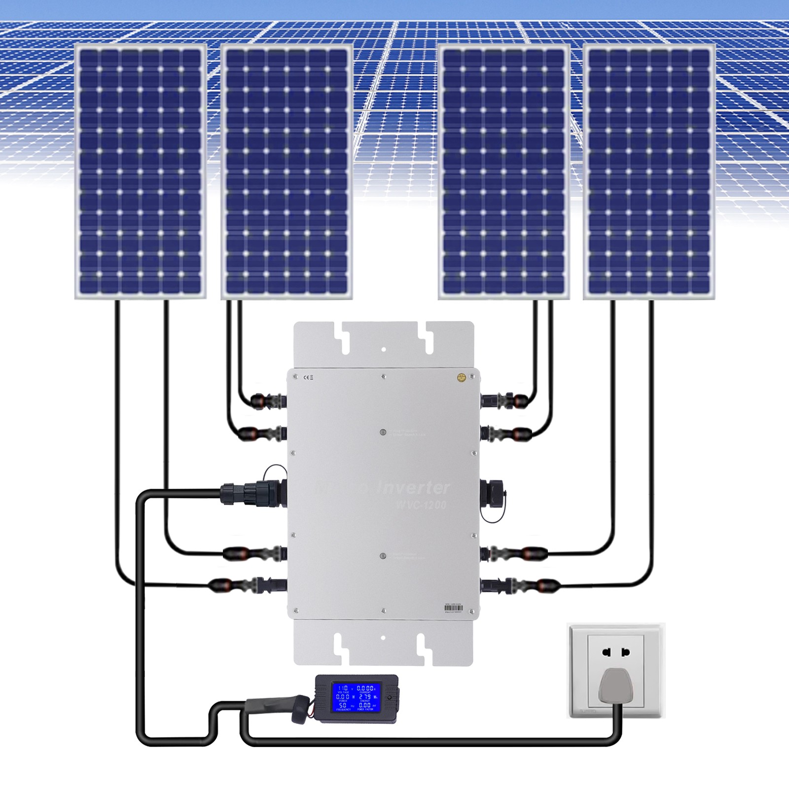 Solar Micro Inverter WVC-1200W MPPT Grid Tie Pure Sine Wave DC to AC Waterproof gallery