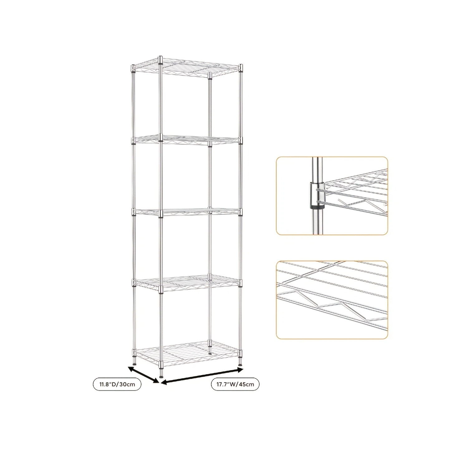 5 Tier Metal Storage Shelves Adjustable Chrome Wire shelves Industrial Shelves gallery