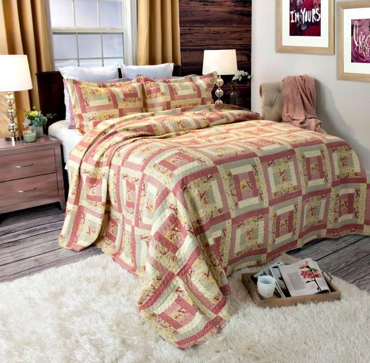 NEW LAVISH WINDSOR HOME MELISSA 3-PIECE QUILT SET (PINK/GREY - KING) gallery