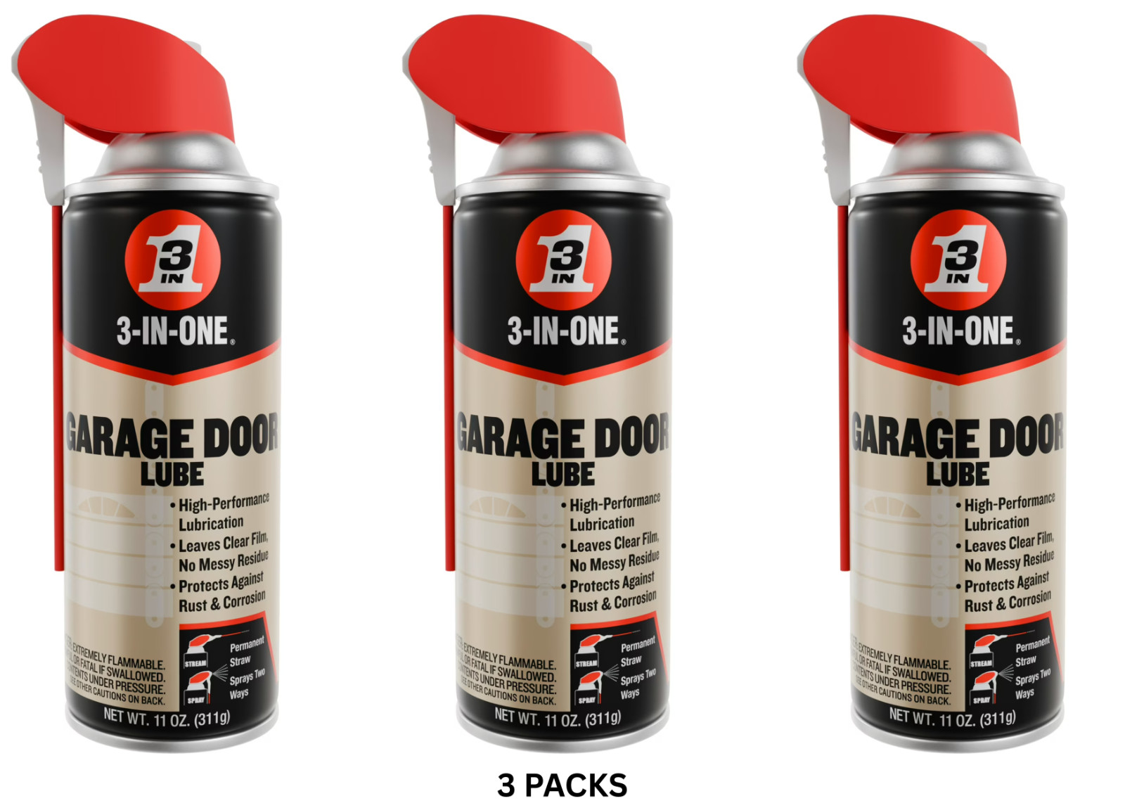 (3 pack) 3-IN-ONE Professional Garage Door Lubricant Smart Straw Sprays, 11 oz gallery