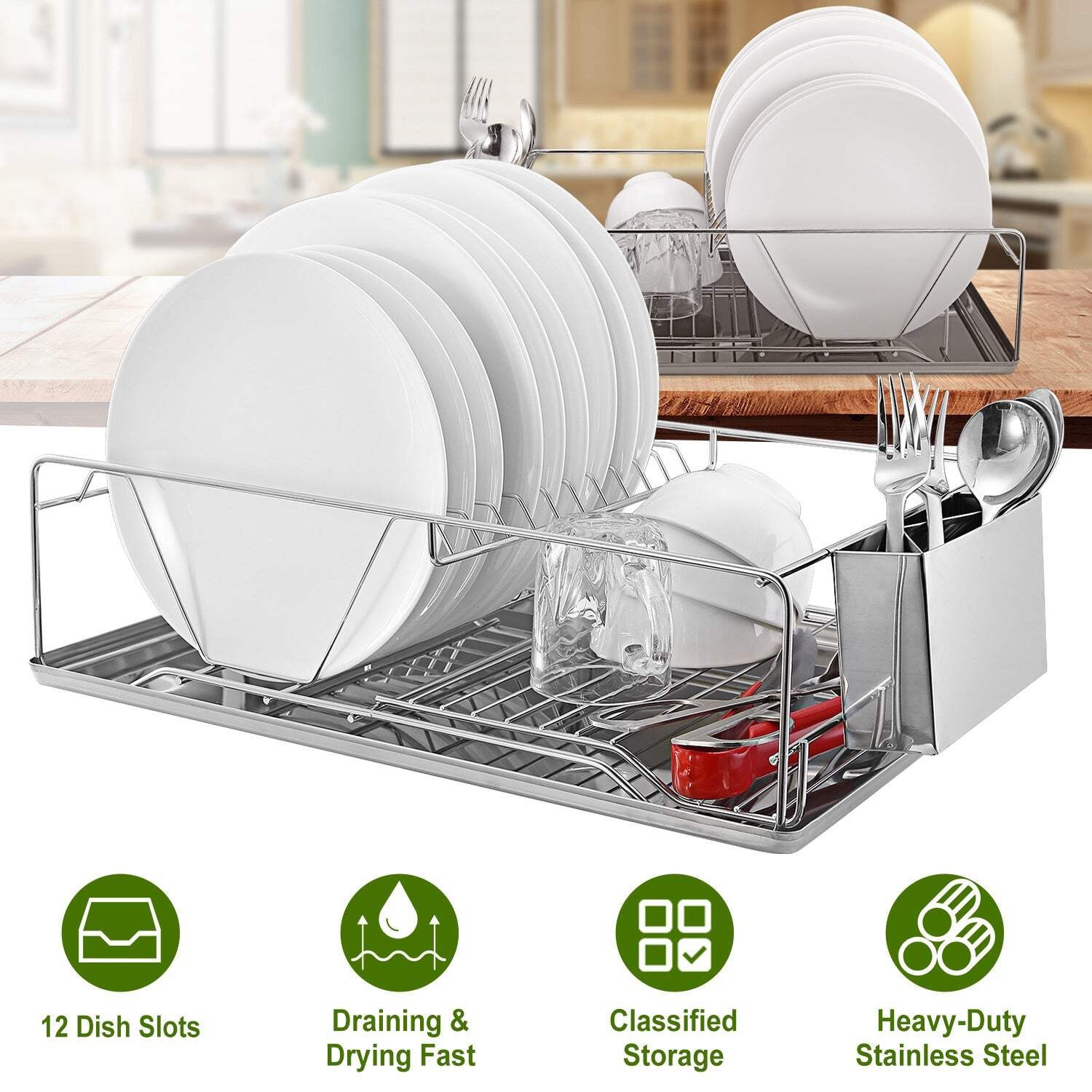 Dish Drying Rack Stainless Steel Dish Rack w/ Drainboard Cutlery Holder Kitchen gallery