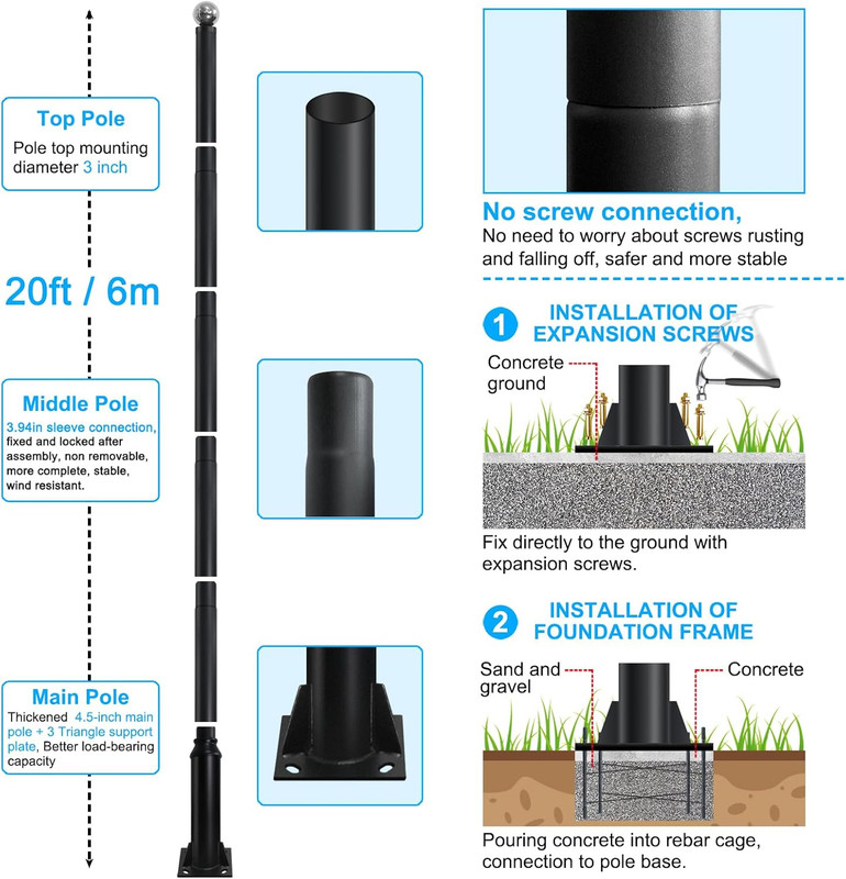 Street Light Pole 20Ft Tall, Black Outdoor Galvanized Heavy-Duty Metal Solar Str gallery