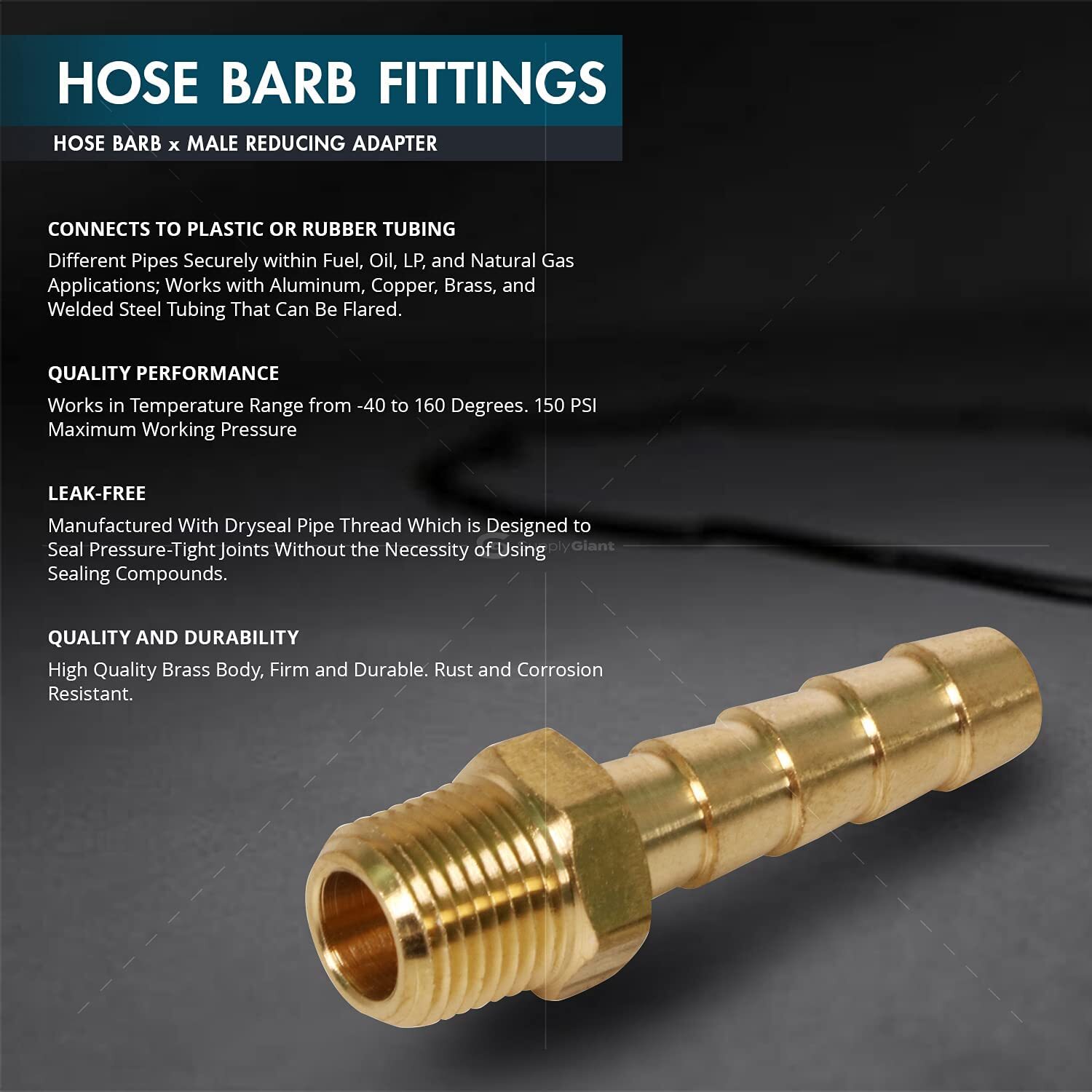 10 Pcs Brass Hose Barb Male Reducing Adapter 3/8"in HB x 1/4"in MIP Pipe Fitting gallery