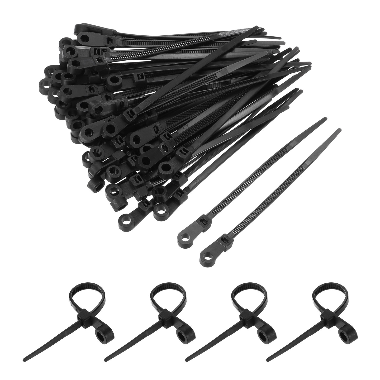 500Pcs 4 Inch 40 Lbs Mount Head Cable Zip Ties Self-Locking Nylon Zip Black gallery