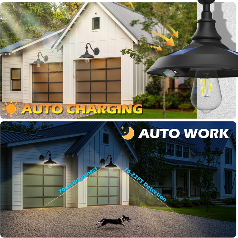 Rustic Solar Barn Lights with Motion Sensor - 3 Modes, Waterproof (2 Pack) gallery