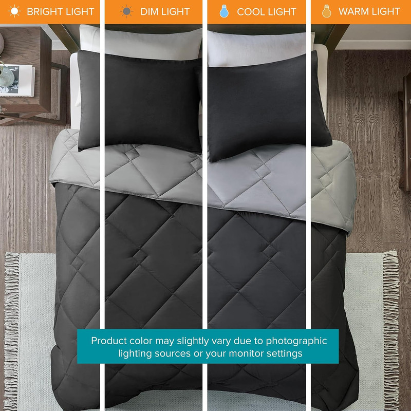 Vixie Reversible Comforter Set - Trendy Casual Geometric Quilted Cover, All Seas gallery
