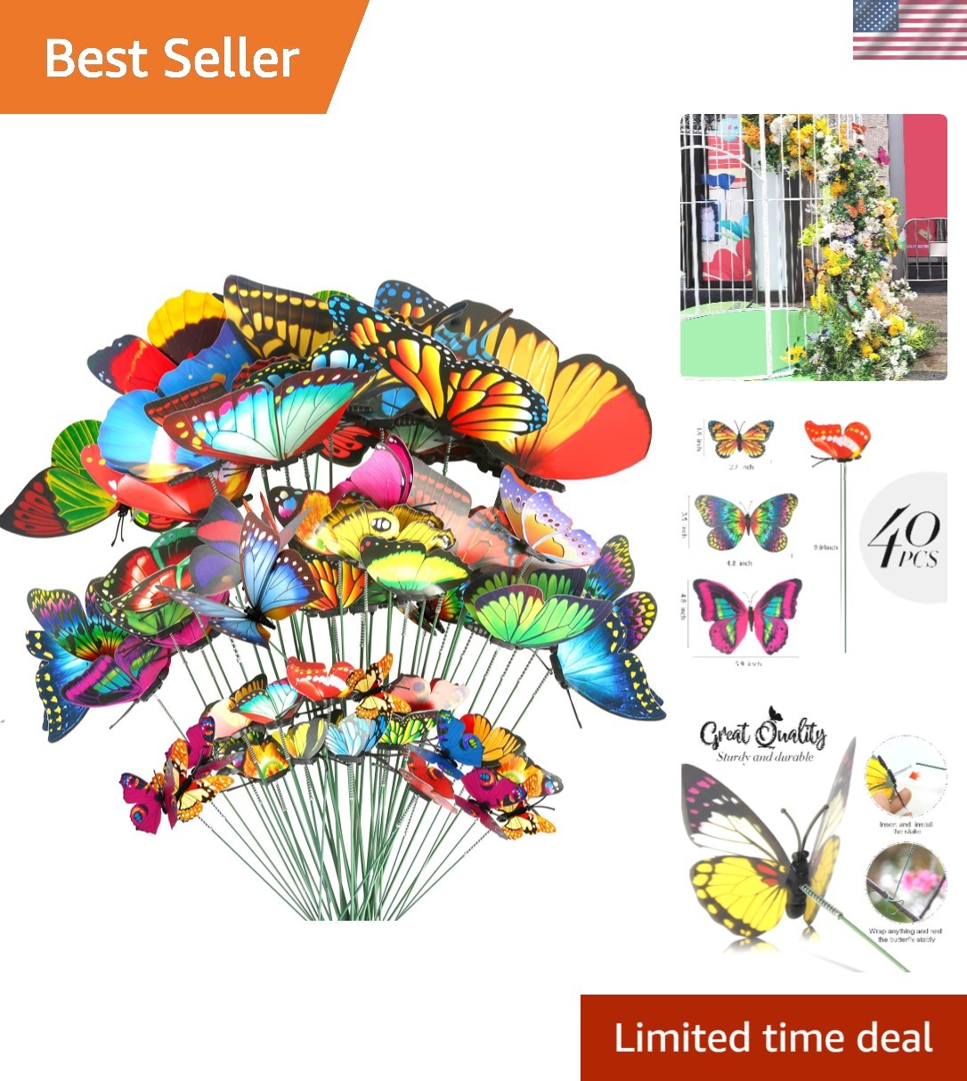 Vibrant 40 Pcs Butterfly Garden Stakes - Lifelike Decorations for All Seasons gallery