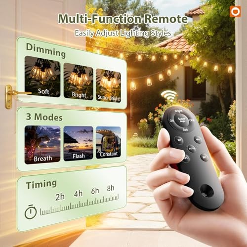 54(48+6) FT Solar String Lights Waterproof,Patio 48+6FT(24 Sockets)(1 Pack) gallery