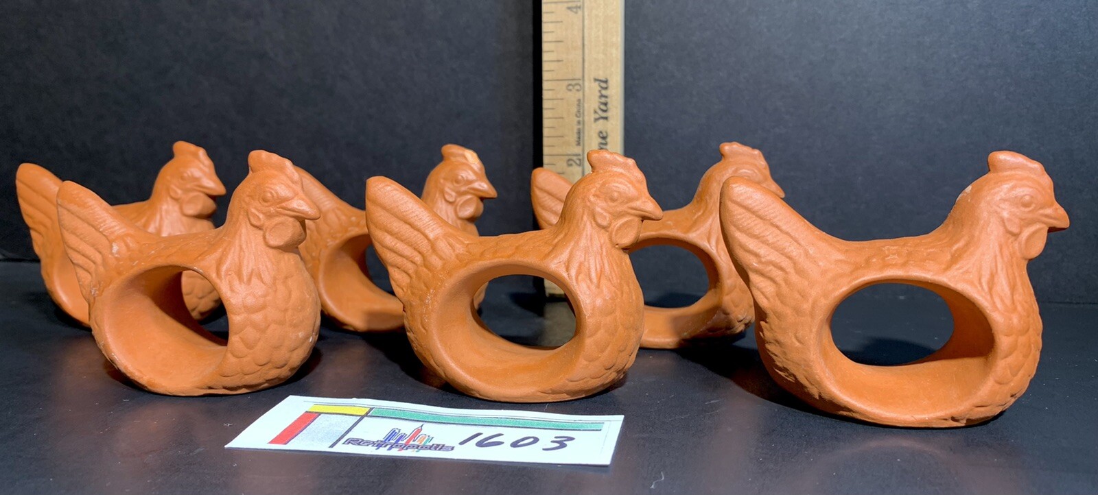 6 Ceramic Rooster NAPKIN RINGS Chicken Terracotta Bisque gallery