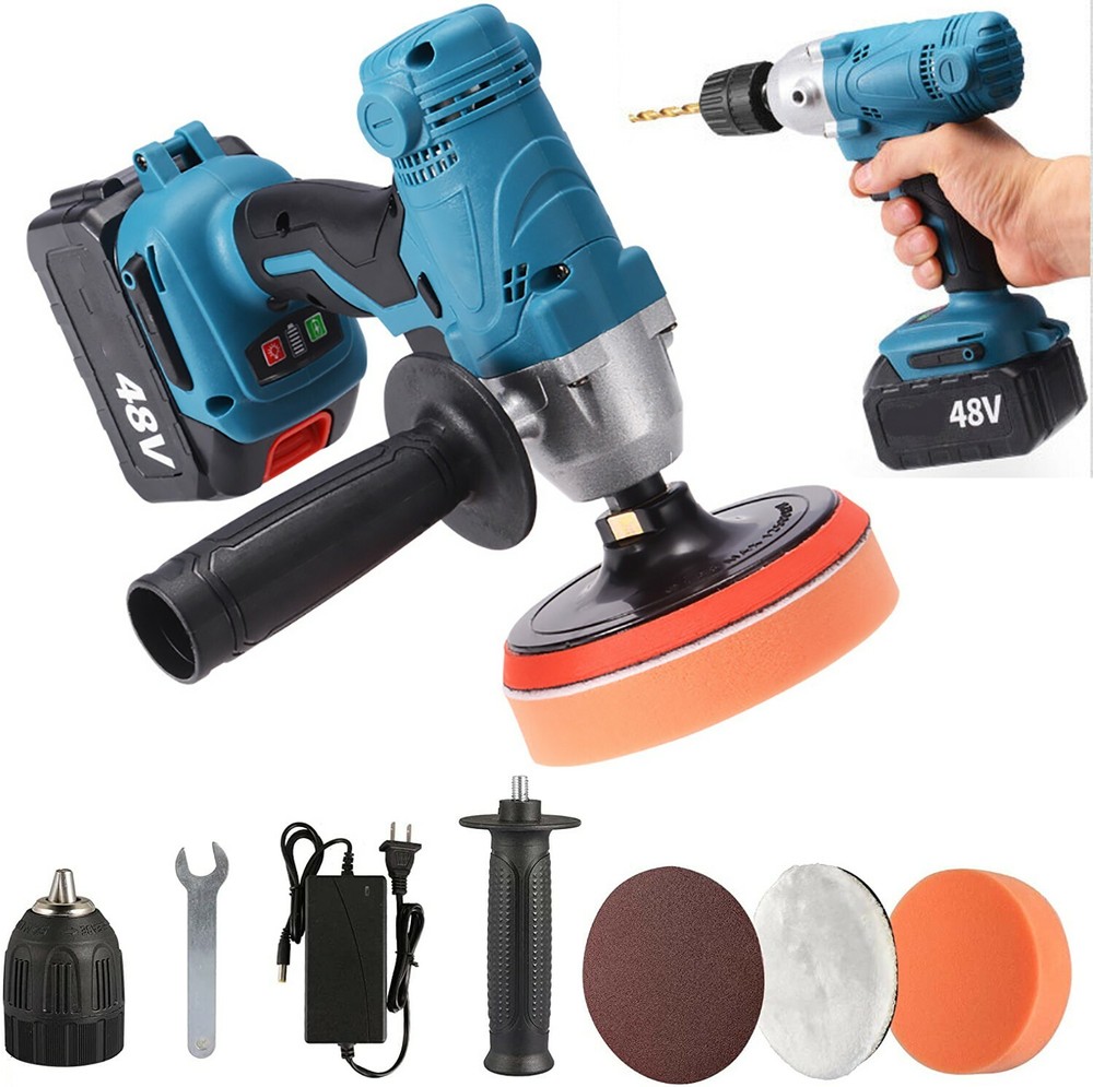 2IN1 Cordless Car Polisher Buffer Sander Combo Kit 5" Polishing Machine Drill AD