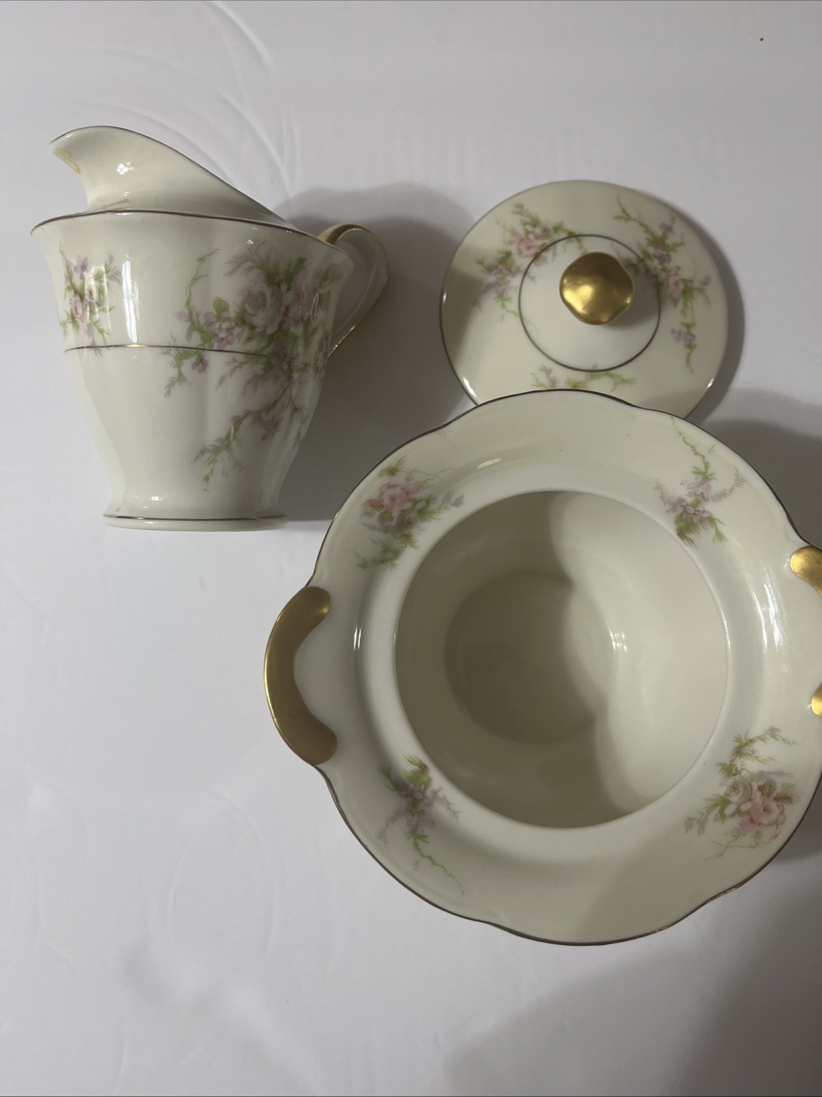 THEODORE HAVILAND Rosalinde CHINA Creamer and Sugar Bowl With Lid New York gallery