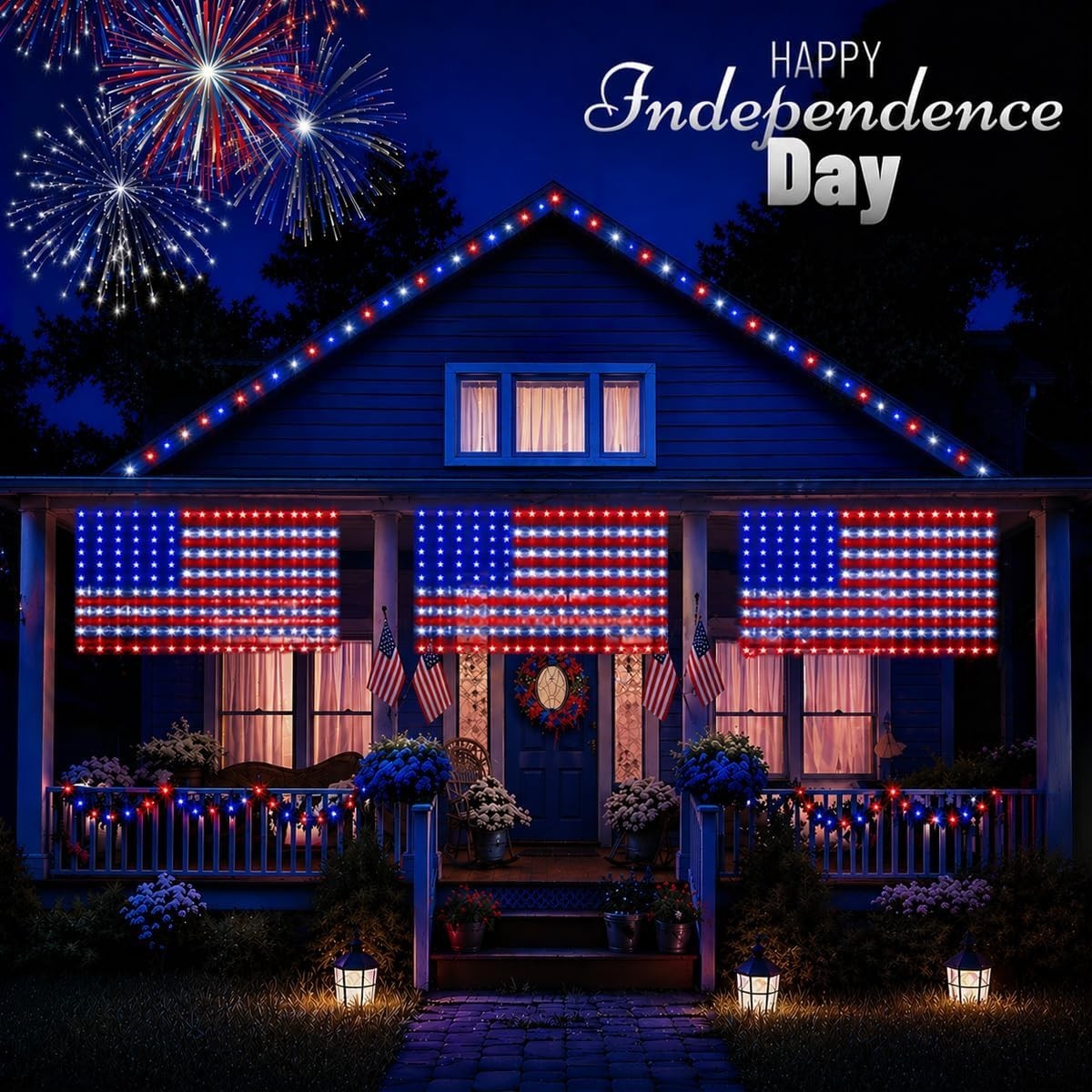 American Flag Curtain Light, USB Powered, 234 Leds Red White Blue Patriotic Amer gallery