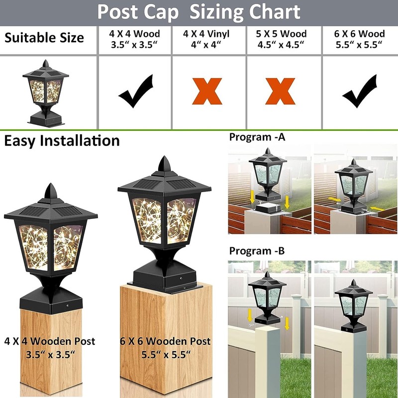 Solar Post Lights, 30 Pcs Bright LED, 4 Amorphous Silicon Solar Panels, (2 Pack) gallery