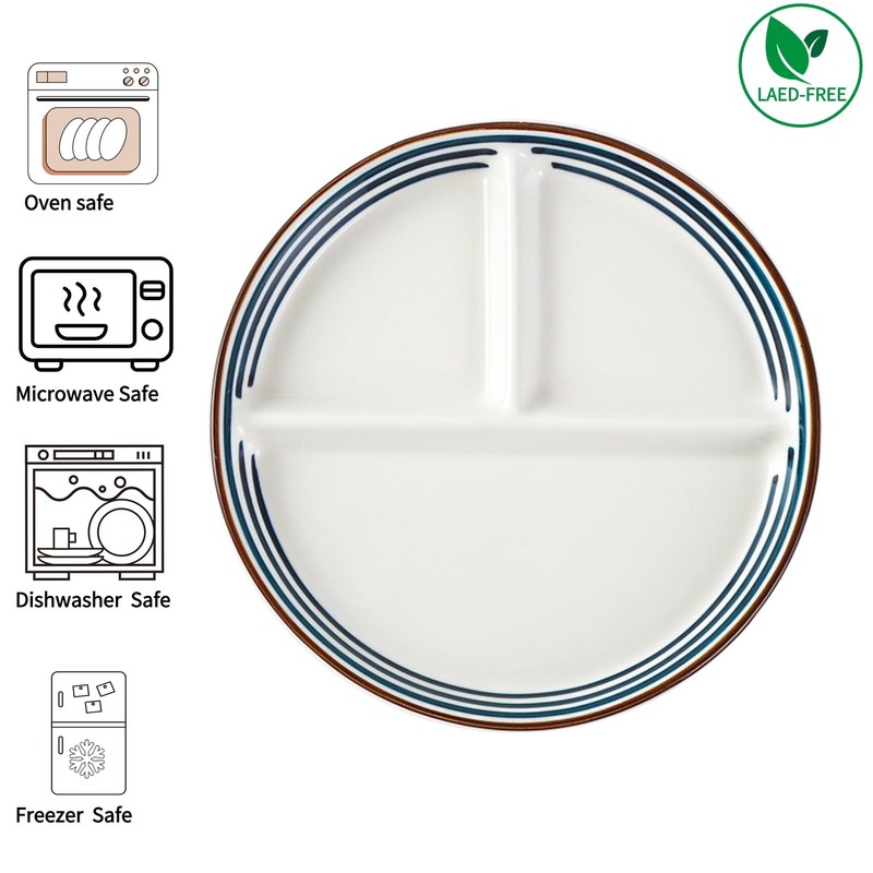 8-Inch Ceramic Portion Control Plate Healthy Meal Balance((Adult diet Divider... gallery