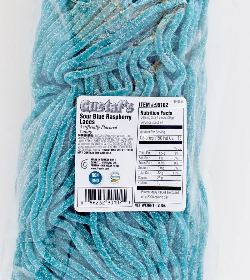 Gustaf’s Sour Blue Raspberry Laces – 2 lb Bag (Available in Packs of 1, 2, or 3) gallery