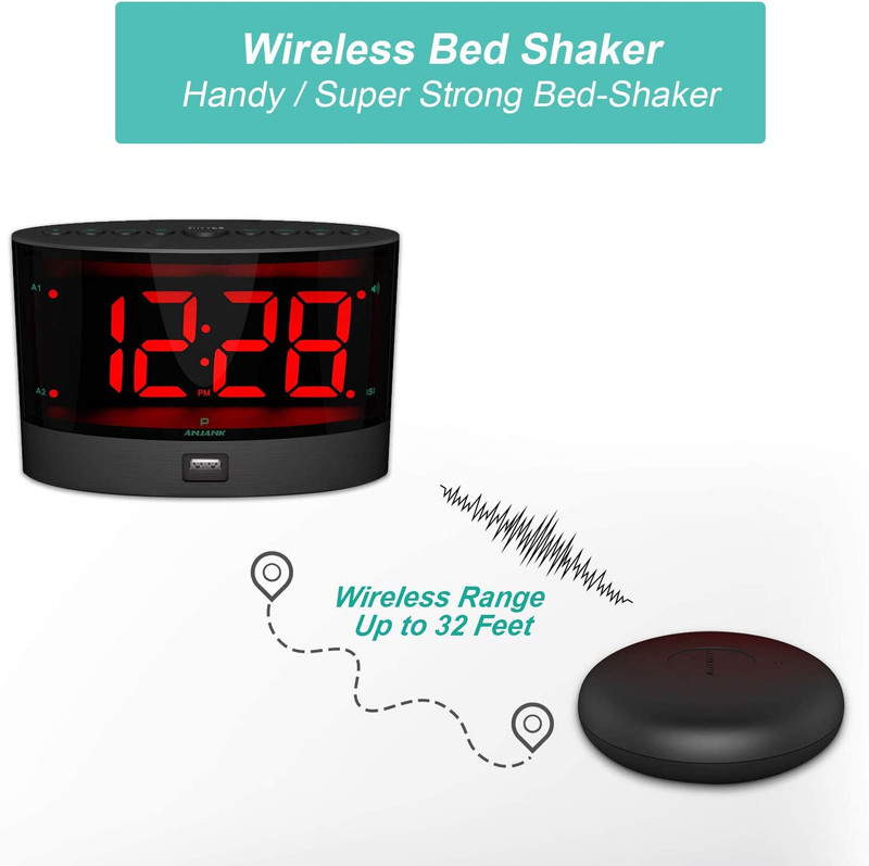 Extra Loud Alarm Clock w/ Wireless Bed Shaker Vibrating for Heavy Sleepers Deaf gallery