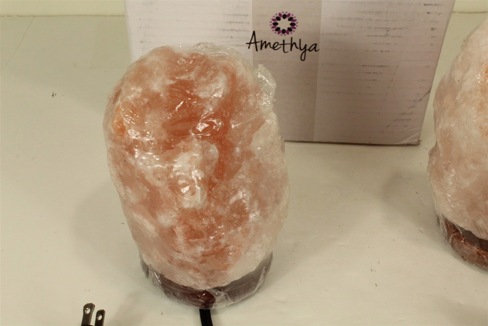 Natural Himalayan Salt Lamp Hand Carved With Elegant Wood Base (Set of 2) gallery