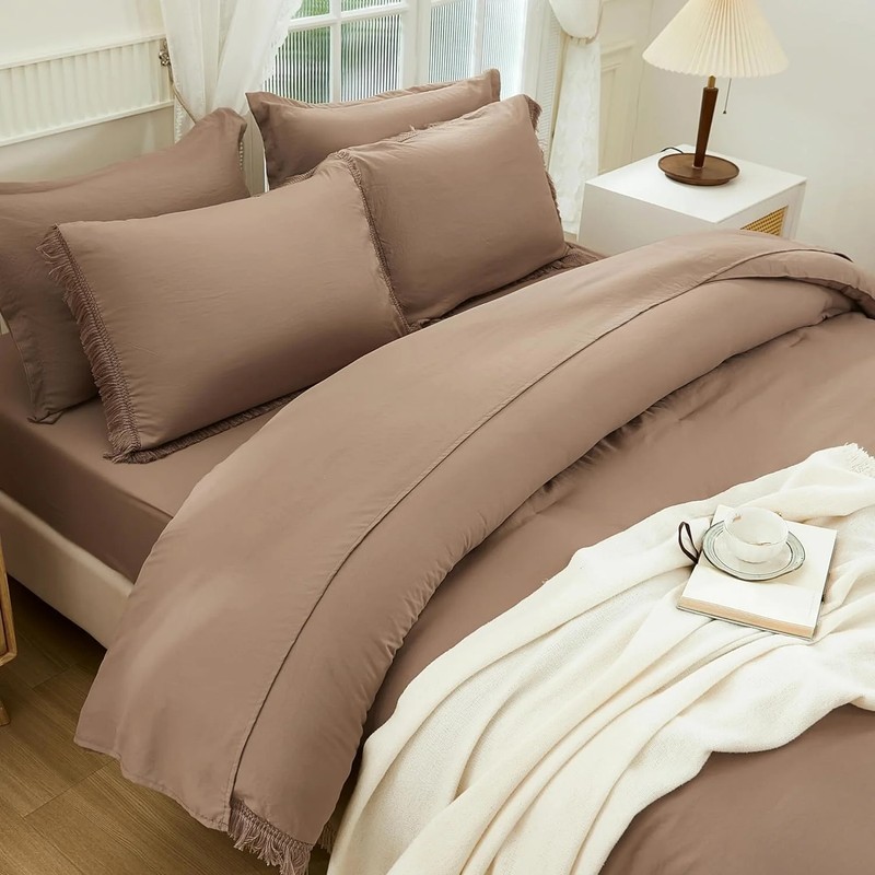 Andency Oversized King Comforter Set with Sheets 128x120 Taupe - 7 Pieces Bed in gallery