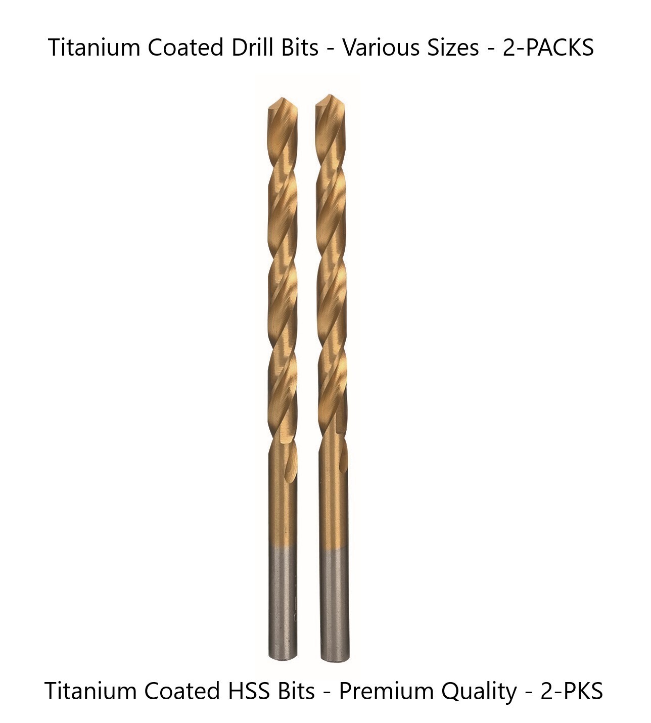 2-PK Titanium Coated HSS Drill Bits, Various Sizes, Free Shipping! gallery