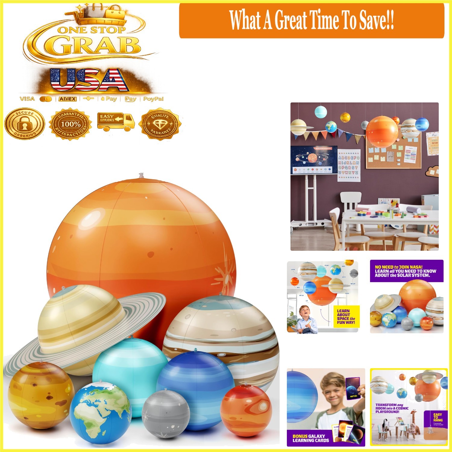 Inflatable Solar System Kids Decor - 8 Planets & Sun - Space Party Gift gallery