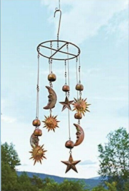 SUN MOON & STARS CELESTIAL HANGING MOBILE CHIME WIND CATCHER PATINA COPPER gallery