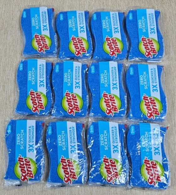 Scotch Brite Blue Non-Scratch Scrub Sponges 12 PACK 3M Individually Wrapped NEW gallery