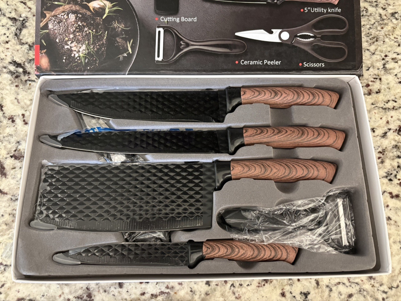 Concubine Lan 5-Piece Kitchen Knife Set, Cleaver, Chef Knife, Peeler, Scissors gallery