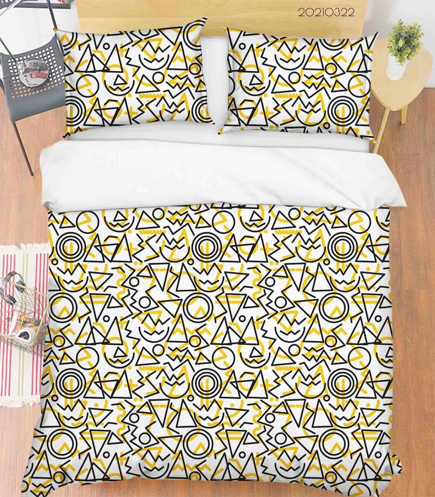 3D Geometric Pattern Black Yellow Quilt Cover Set Bedding Sets Pillowcases 64