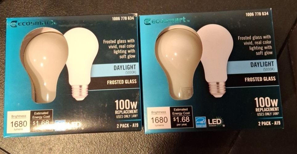 LOTOF2 Ecosmart 100W LED Light Bulb A19 Dimmable Frosted Real Glass Daylight gallery